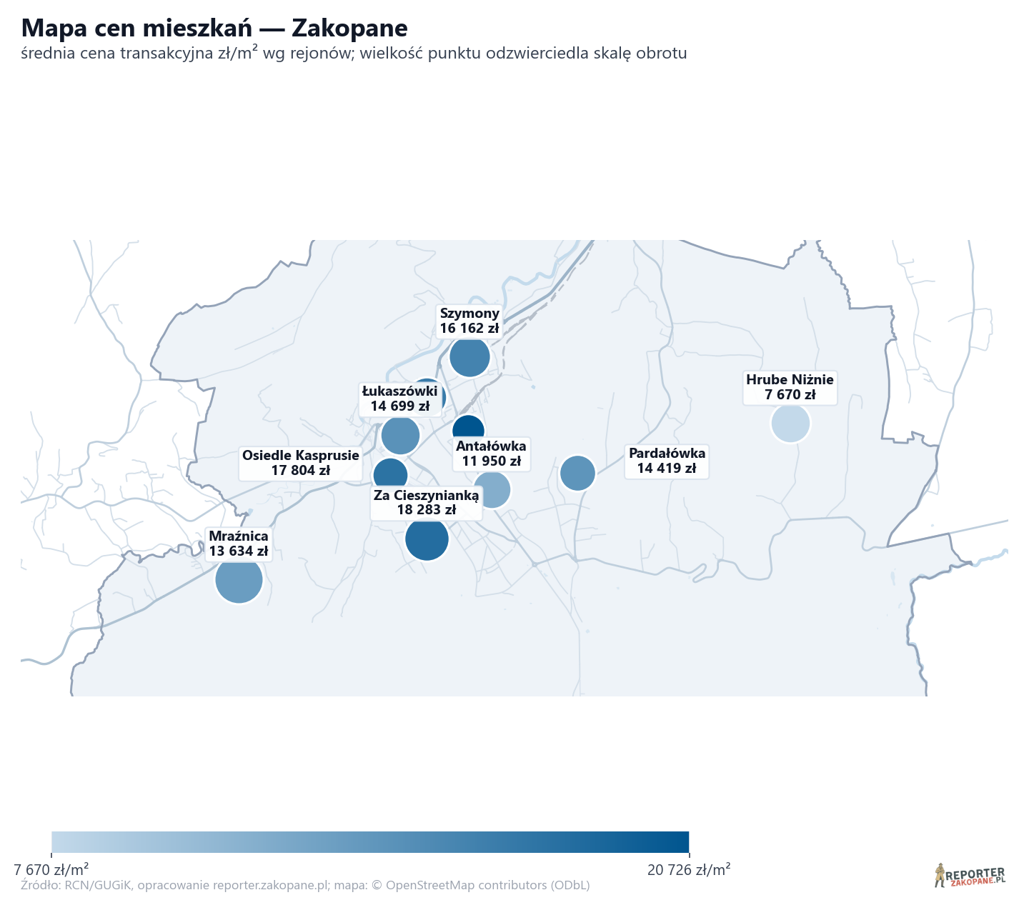 Mapa cen mieszkań - Zakopane