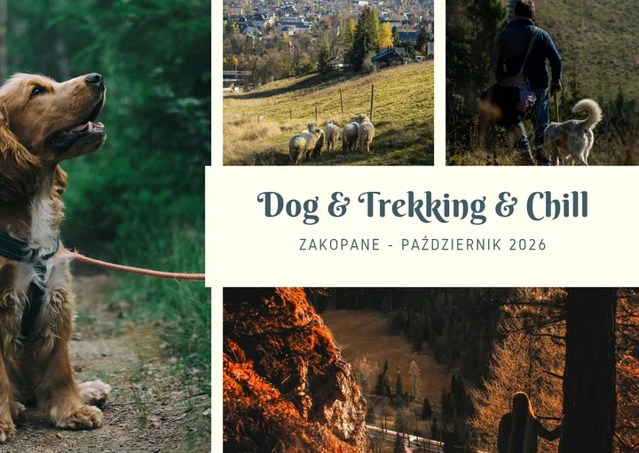 Grafika promocyjna wydarzenia Dog & Trekking & Chill Zakopane 2026 — trekking i chill z psem, 5–11 października