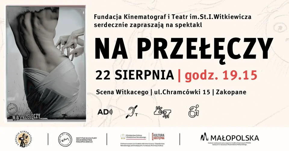 Grafika promocyjna wydarzenia NA PRZEŁĘCZY – spektakl dostępny