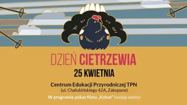 Grafika promocyjna wydarzenia Dzień Cietrzewia w Zakopanem. Wycieczka, warsztaty i film o ptakach tatrzańskich