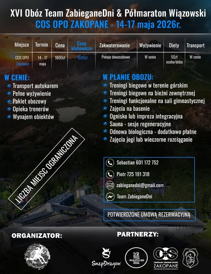 Grafika promocyjna wydarzenia XVI Obóz Biegowy Team ZabieganeDni — COS OPO Zakopane, 14–17 maja 2026