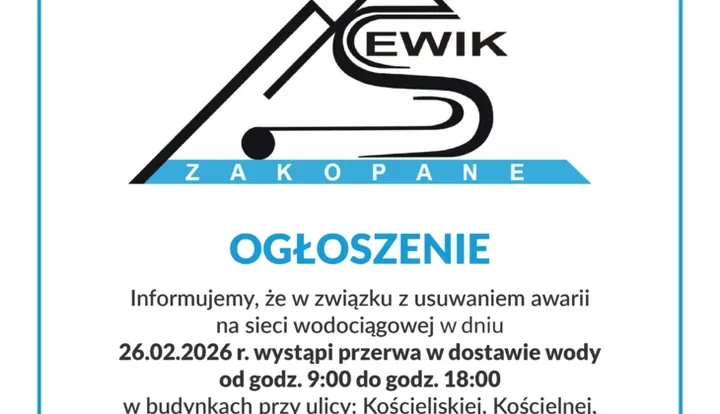 Przerwa w dostawie wody na Kościeliska i Kasprusie – prace naprawcze SEWiK