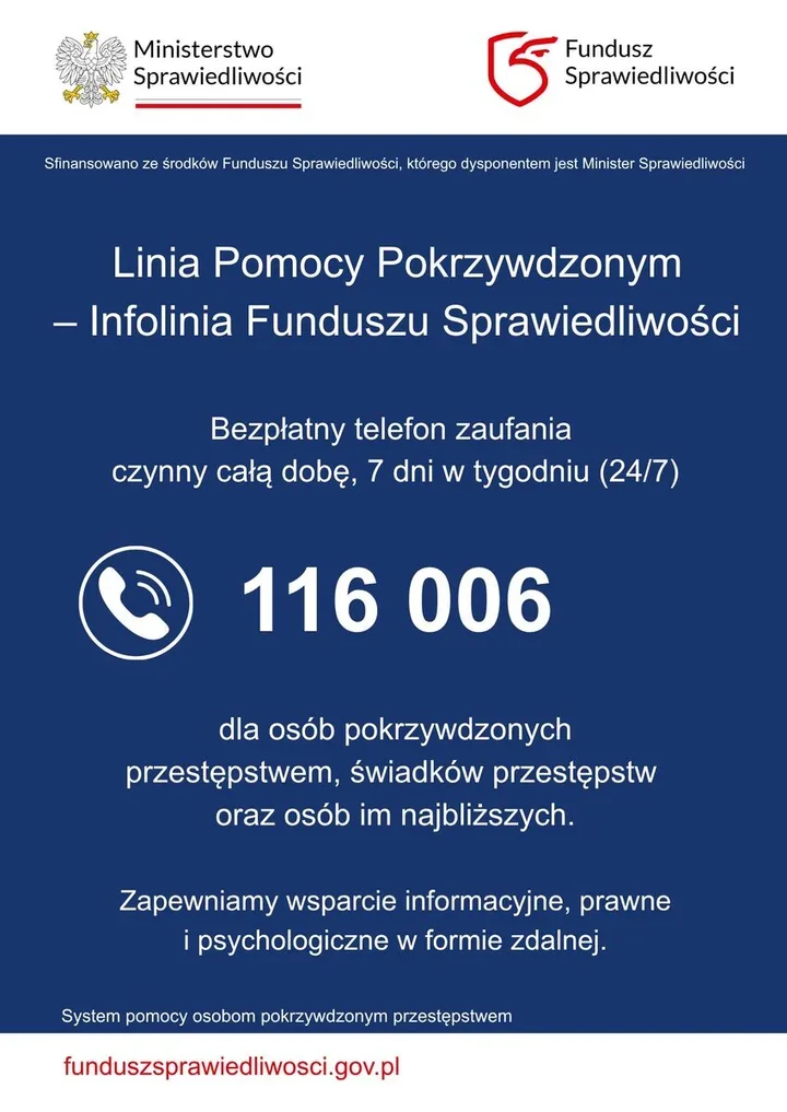 116 006 - bezpłatna pomoc dla ofiar przestępstw działa w całej UE