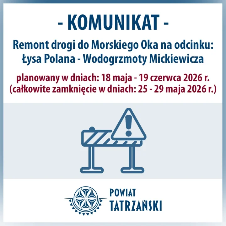 Droga do Morskiego Oka stanie w remoncie. Czekają zamknięcia i przerwy